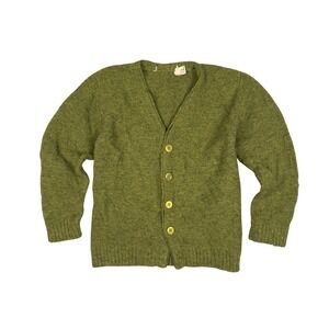 Vtg 70s Kids Kurt Cobain Cardigan Sweater Green Size 6 Grunge Virgin Acrylic